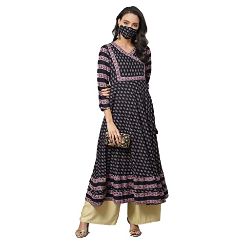 Yash Gallery Women's Rayon Printed Anarkali Kurta for Women (1250YKBLACK_Black_X-Small) - Image 1