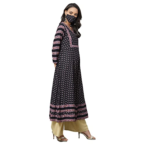 Yash Gallery Women's Rayon Printed Anarkali Kurta for Women (1250YKBLACK_Black_X-Small) - Image 3