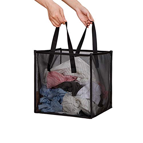 HONOMA Laundry Bags Hamper Bag with HandlesPortable Collapsible Dirty Clothes Mesh Basket Foldable for Washing Storage Kids RoomDorm or Travel Black SingleLayer