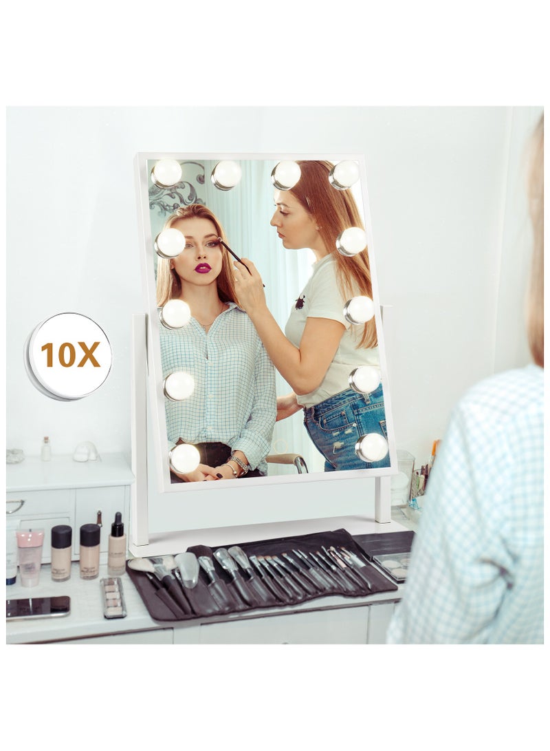 La Reina Vanity Professional High-definition Dressing Mirror (35.5x48cm) - Touch three-color LED, with 12 bulbs, smart supplementary lighting, detachable 10x magnifying glass surface, 360° rotation, anti-slip metal base, plug and play (Home/Salon)  - Image 3
