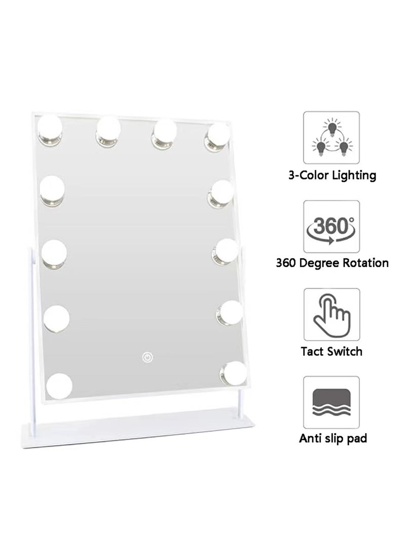 La Reina Vanity Professional High-definition Dressing Mirror (35.5x48cm) - Touch three-color LED, with 12 bulbs, smart supplementary lighting, detachable 10x magnifying glass surface, 360° rotation, anti-slip metal base, plug and play (Home/Salon)  - Image 4