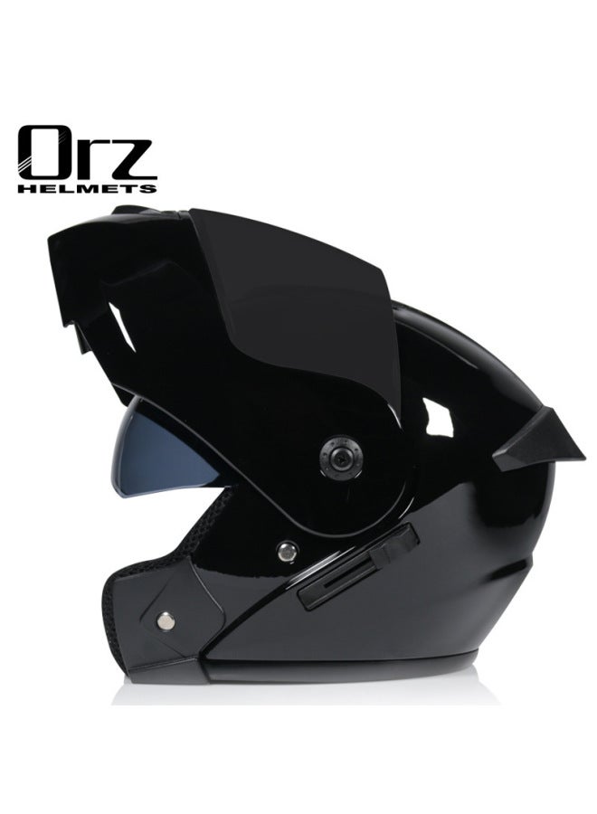 Bright Black With Tea Mirror Orz Electric Car Helmet Double Lens Exposure Helmet Full Helmet Racing Helmet Running Helmet Unisex Dual Helmet