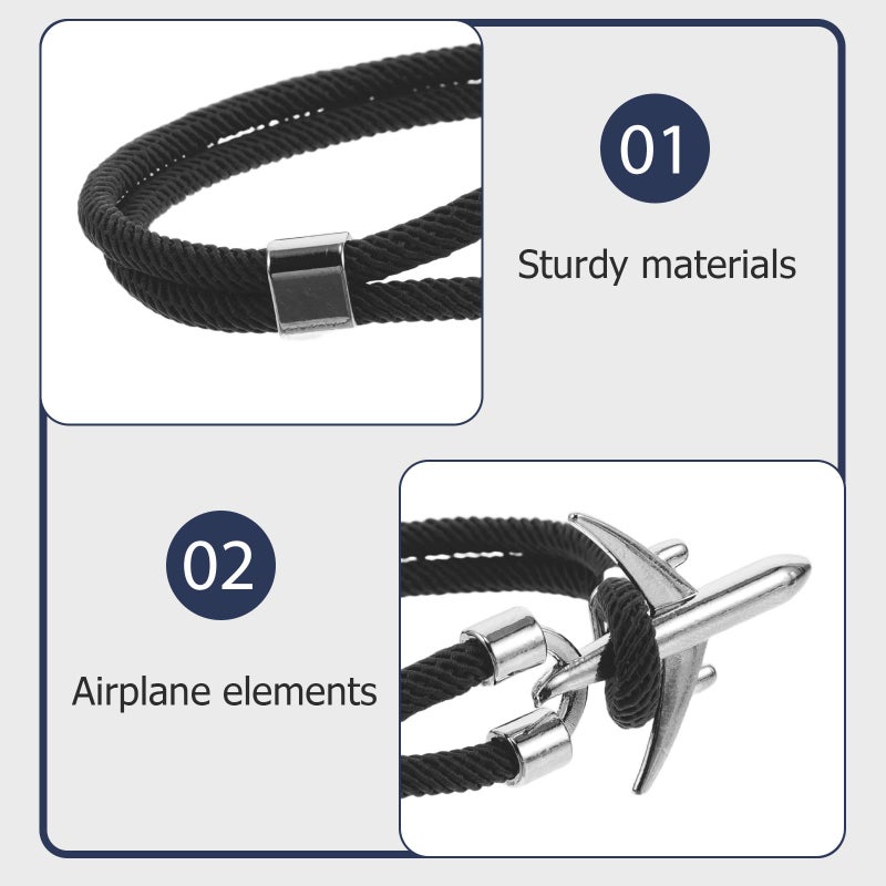 Black Mens Airplane Paracord Bracelet Adjustable Metal Buckle Pilot Inspired - Image 4