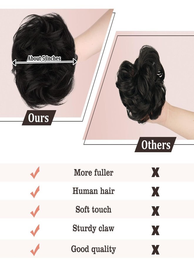 RUWISS Claw Clip Messy Bun Hair Piece Real Human Hair Buns Wavy Curly Chignon Hair Bun Extensions Tousled Updo Claw Clip Ponytail Hairpieces for Women（Natural Black） - Image 3