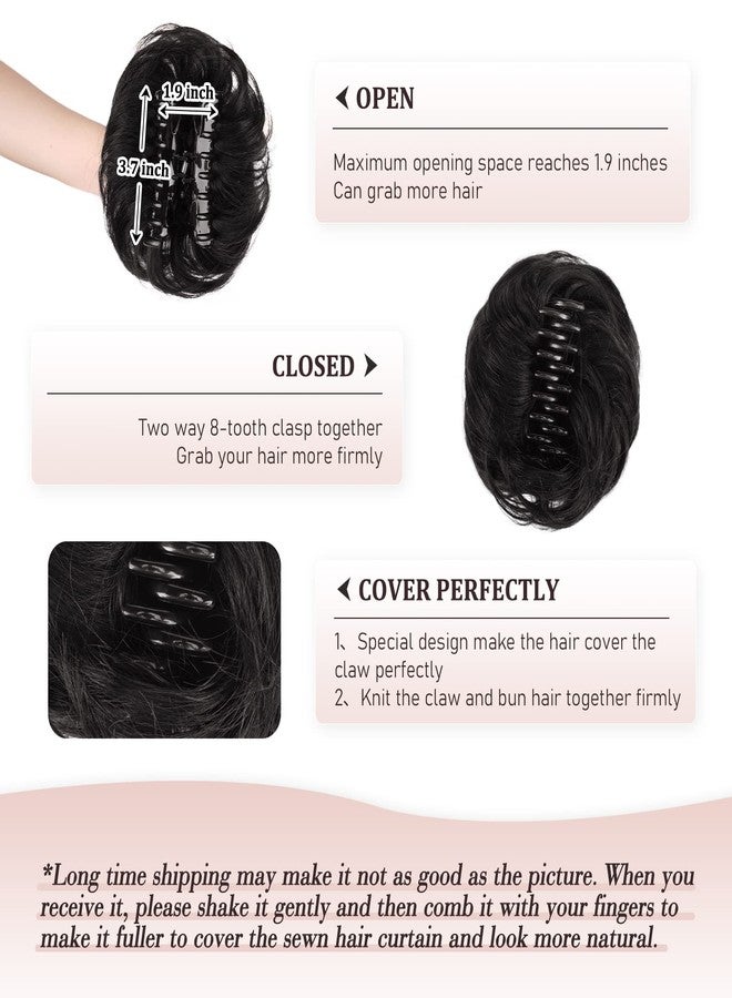 RUWISS Claw Clip Messy Bun Hair Piece Real Human Hair Buns Wavy Curly Chignon Hair Bun Extensions Tousled Updo Claw Clip Ponytail Hairpieces for Women（Natural Black） - Image 5