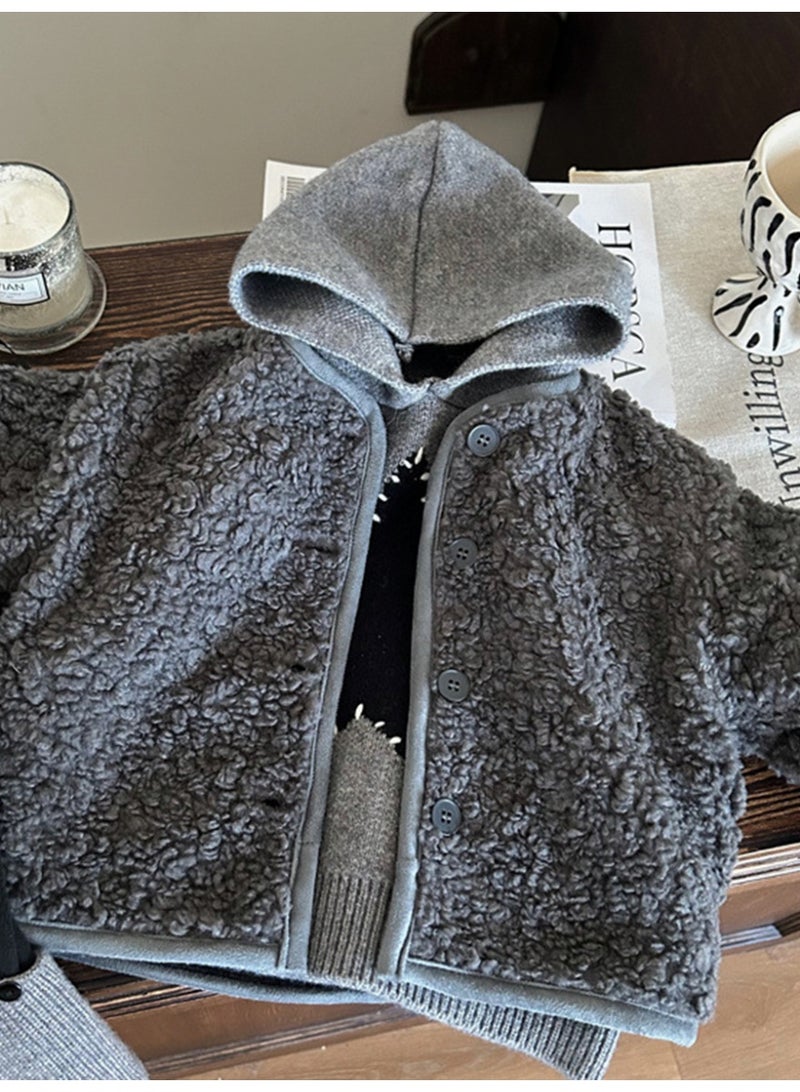 ويني بي معطف فتاة الشتاء مع بطانة فليس دافئة | معطف ملمس مقاوم للرياح للفتيات، ملابس خارجية ناعمة مع غطاء للطفل (2-12 سنة) - Image 4