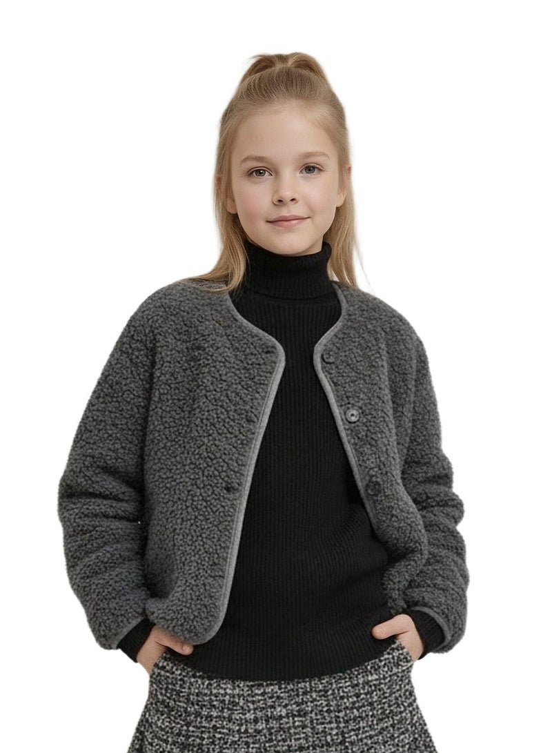 ويني بي معطف فتاة الشتاء مع بطانة فليس دافئة | معطف ملمس مقاوم للرياح للفتيات، ملابس خارجية ناعمة مع غطاء للطفل (2-12 سنة) - Image 1