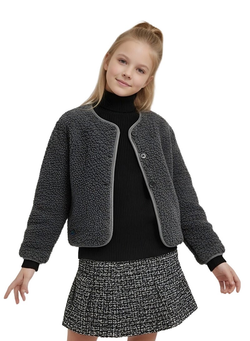 ويني بي معطف فتاة الشتاء مع بطانة فليس دافئة | معطف ملمس مقاوم للرياح للفتيات، ملابس خارجية ناعمة مع غطاء للطفل (2-12 سنة) - Image 2