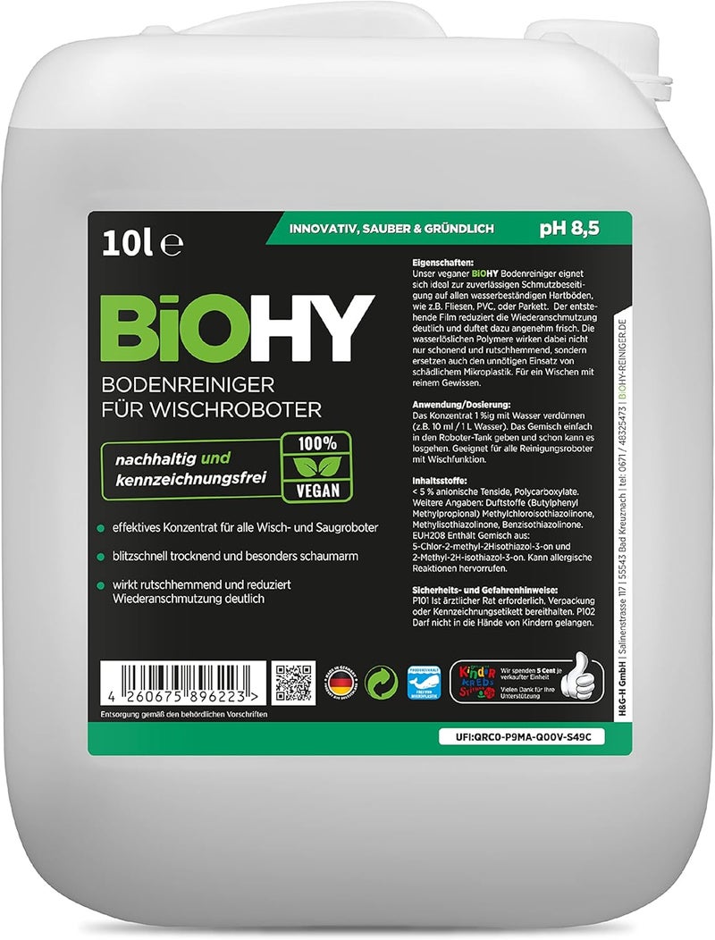 BIOHY منظف أرضيات BiOHY لروبوتات المسح (عبوة 10 لتر) | مركز لجميع روبوتات الكنس والشفط ذات الوظيفة الرطبة | مستدام وبيئي (روبوت المسح) منزلي وصناعي خفيف - Image 1