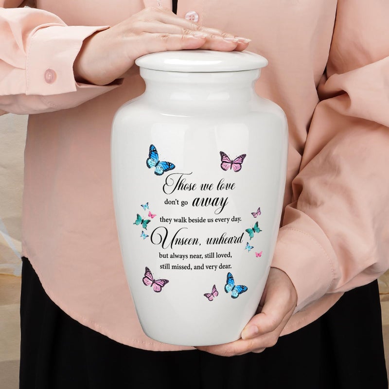 Abooxiu 10 Inches Cremation Urns for Human Ashes Ceramic Keepsake Urn Butterflies Urns for Human Ashes Decorative Urn for Adult Memorial Funeral Ashes Keepsake - Up to 200 lbs - Image 4