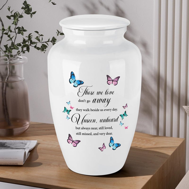 Abooxiu 10 Inches Cremation Urns for Human Ashes Ceramic Keepsake Urn Butterflies Urns for Human Ashes Decorative Urn for Adult Memorial Funeral Ashes Keepsake - Up to 200 lbs - Image 1