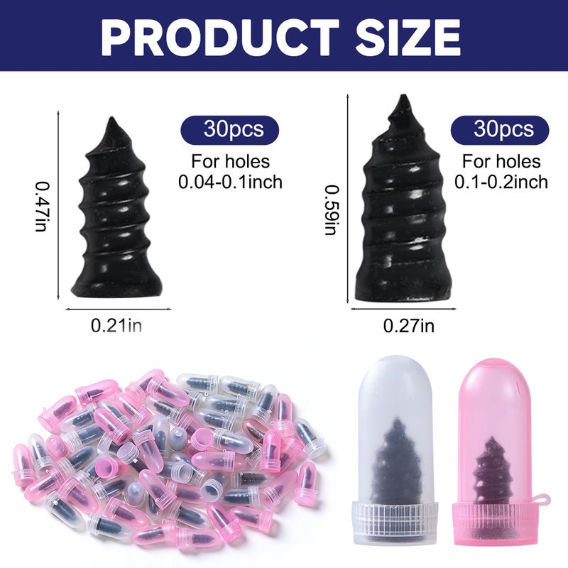 LYLDYYW 60 Pcs Tire Repair Screws, Tire Repair Rubber Nail, Screw in Tire Plugs,Quick Tool Tire Plugs, Self-Service Tire Repair Rubber Nail Kit for Patching Punctures in Vacuum Tires of Cars, Motorcycles (60) - Image 2