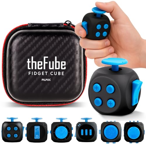 PILPOC theFube Fidget Cube 6Sided Stress Relief Infinity Cube for Adults Kids Boosts Concentration Mindfulness Aid Silent Audible Modes Includes Carry Case for Portability Midnight Sapphire - Image 1