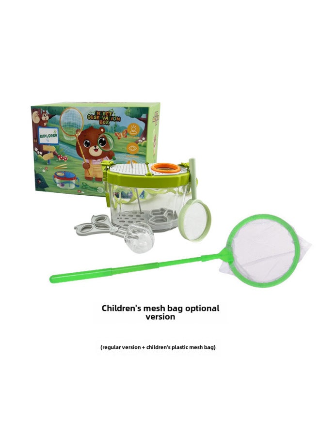 Children's Educational Outdoor Toy Large Magnifying Glass Insect Catcher Collector Caterpillar Observation Box Transparent-Color:Orange Green Children's Net Pocket - Image 1