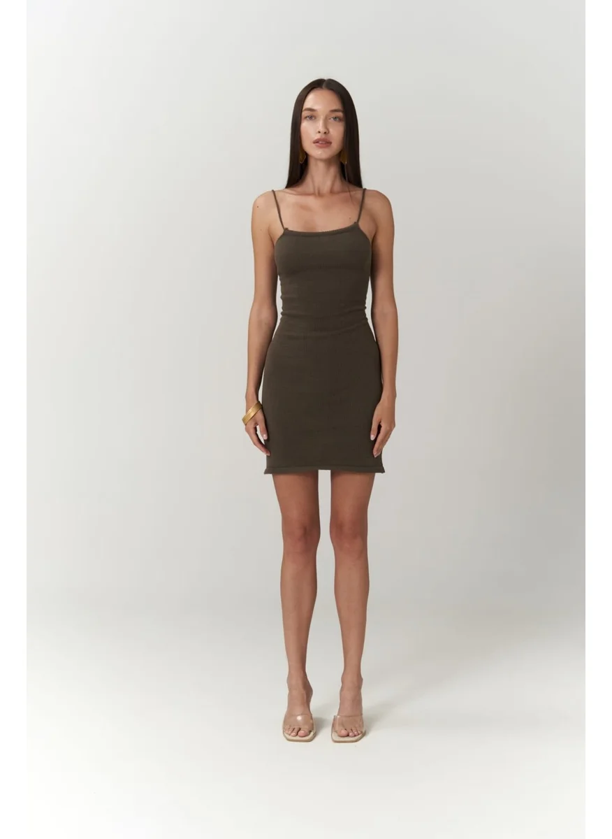 Bohemai Sunrise Brown Backless Short Knit Dress