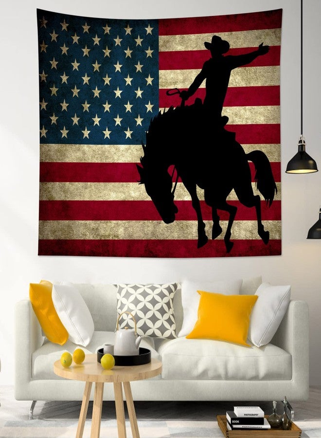 ال بي نسيج جداري بتصميم رعاة البقر الغربي، ونسيج جداري عتيق للعلم الأمريكي، مناسب لغرفة النوم، ونسيج جداري أنيق لرجل على حصان أسود، مناسب لغرفة المعيشة، وديكور جداري لسكن الطلاب، مقاس 60 × 40 بوصة - Image 3