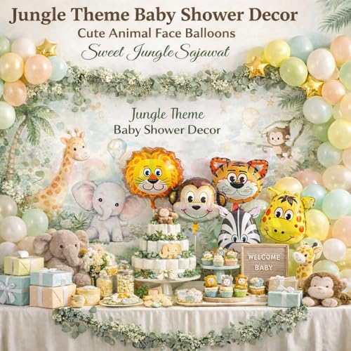Propsicle Jungle Safari Foil Balloons - (Pack of 5) Animal Faces (Lion, Tiger, Zebra, Monkey, Giraffe) for Kids Birthday Decoration, Jungle Theme Backdrop, Baby Shower, School Events - Image 5