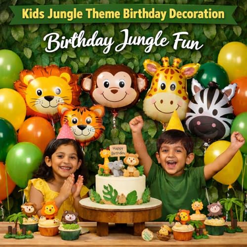 Propsicle Jungle Safari Foil Balloons - (Pack of 5) Animal Faces (Lion, Tiger, Zebra, Monkey, Giraffe) for Kids Birthday Decoration, Jungle Theme Backdrop, Baby Shower, School Events - Image 4