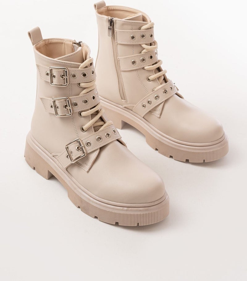 Kaite 508-3039 Beige Buckle Accessory Zippered Casual Women's Boots  - Image 3
