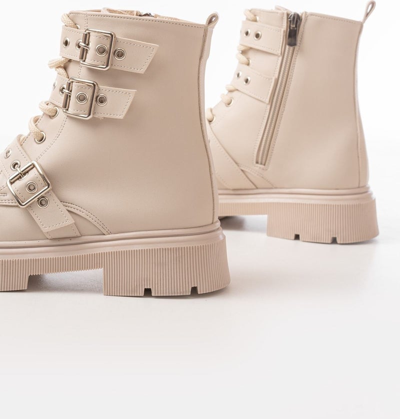 Kaite 508-3039 Beige Buckle Accessory Zippered Casual Women's Boots  - Image 4