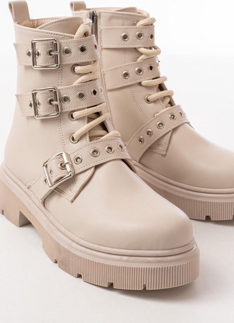 Kaite 508-3039 Beige Buckle Accessory Zippered Casual Women's Boots  - Image 5