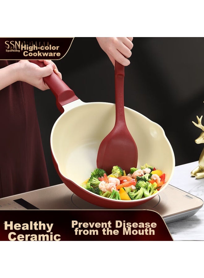 Ssn Ceramic Wok, Cooking Pan For Home Use, Induction Cooker Compatible, Low Frying Pan, Gas Stove-specific Cookware - Image 1