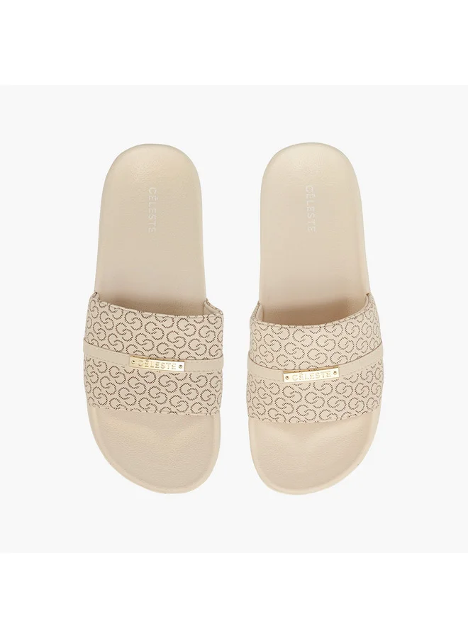 سيليست Women's Monogram Print Slip-On Slides