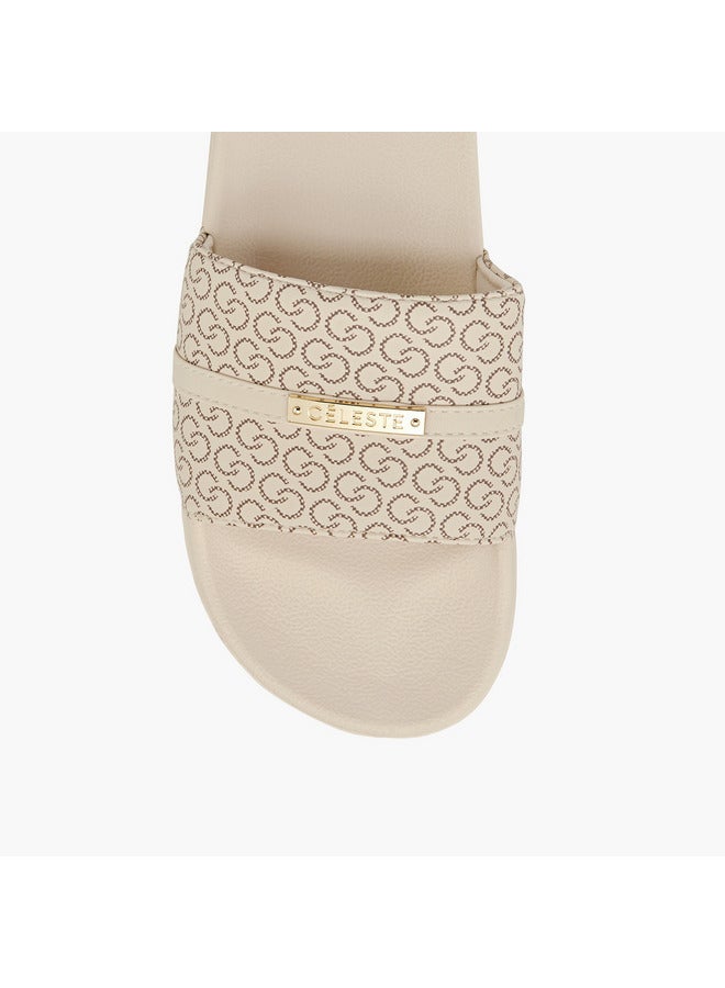Celeste Women's Monogram Print Slip-On Slides - Image 3