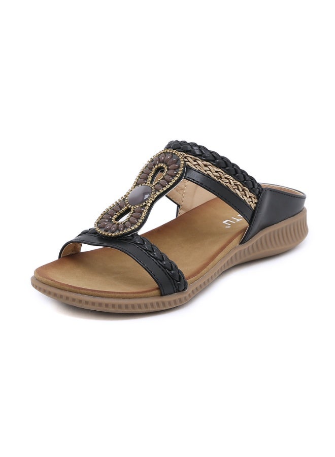 NIBEMINENT Women Summer Bohemian Sandals Elegant Elastic Band Slippers Casual Boho Beach Flip Flops Sandals Female Walking Shoes 