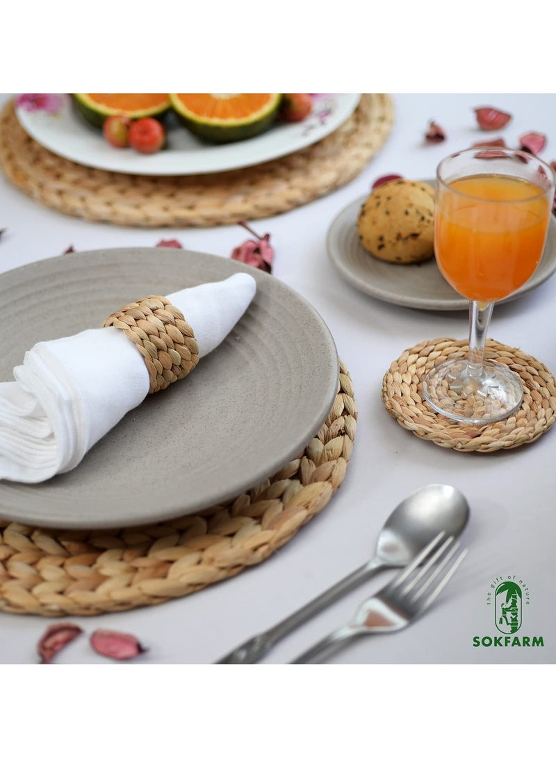 RTYY 8 قطع من حلقات المناديل المنسوجة من زهرة الياسنت المائية، حامل مناديل بتصميم مضفر ريفي، على طراز المزرعة والربيع، حلقات مناديل طبيعية مضفرة مصنوعة يدويًا، حامل مناديل مصنوع يدويًا للحفلات وحفلات الزفاف ومستلزمات تزيين طاولة العشاء - Image 2