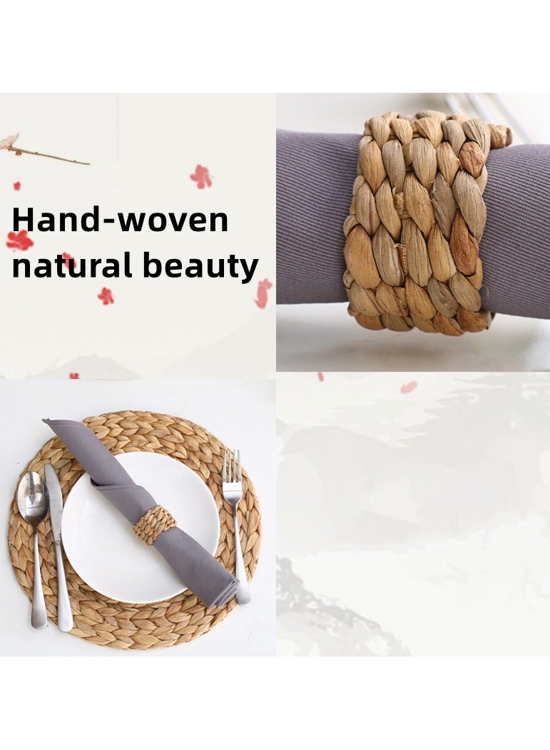 RTYY 8 قطع من حلقات المناديل المنسوجة من زهرة الياسنت المائية، حامل مناديل بتصميم مضفر ريفي، على طراز المزرعة والربيع، حلقات مناديل طبيعية مضفرة مصنوعة يدويًا، حامل مناديل مصنوع يدويًا للحفلات وحفلات الزفاف ومستلزمات تزيين طاولة العشاء - Image 5