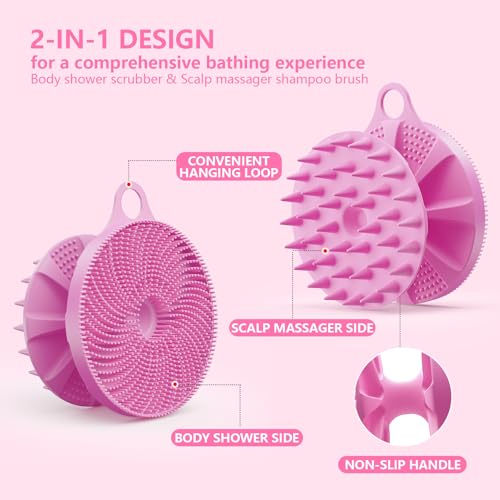 BEAUTAIL 2 in 1 Silicone Brush, BEAUTAIL Body Shower Scrubber and Scalp Hair Massager Shampoo Brush, Deeply Cleanse Skin, Dandruff Removal and Hair Growth, Gentle for Women Men Sensitive Skin, 1 Pack (Lilac) - Image 2
