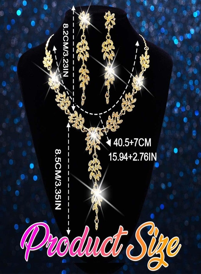 Unicra Gold Rhinestone Necklace Earrings Sets Wedding Jewelry Set Prom Formal Indian Jewelry for Women and Brides (Gold) - Image 5