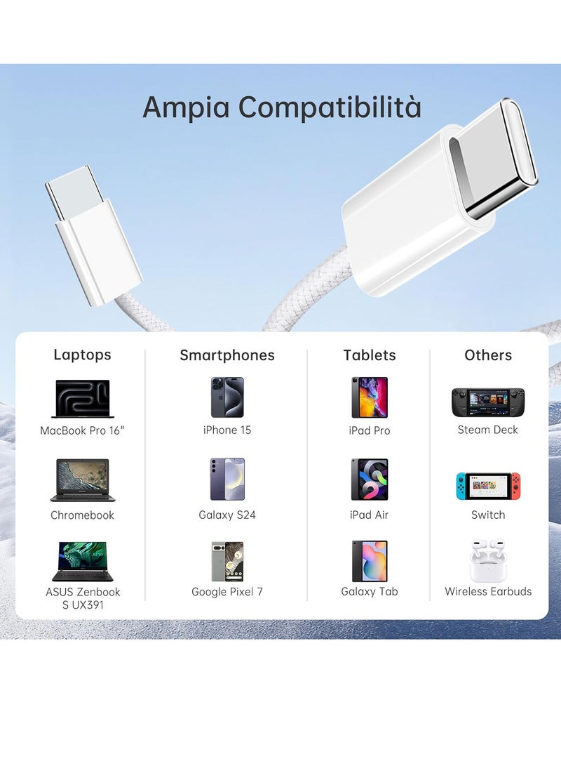 ثسؤشسث كابل بيانات USB-C إلى USB-C، حزمة من 2 قطعة، طول 1 متر، كابل مضفر 60 واط، كابل شحن سريع، كابل تزويد طاقة PD. متوافق مع iPhone 15/15 Pro/15 Plus/15 Pro Max/iPhone 16/16 Plus/16 Pro/16 Pro Max/iPhone 17/17 Pro/17 Air/17 Pro Max/iPad Mini/Pro/MacBook Pro. رمادي | أبيض - Image 2