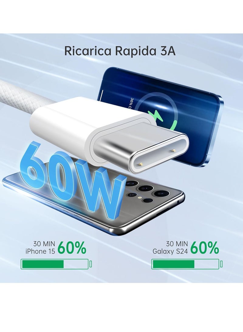 ثسؤشسث كابل بيانات USB-C إلى USB-C، حزمة من 2 قطعة، طول 1 متر، كابل مضفر 60 واط، كابل شحن سريع، كابل تزويد طاقة PD. متوافق مع iPhone 15/15 Pro/15 Plus/15 Pro Max/iPhone 16/16 Plus/16 Pro/16 Pro Max/iPhone 17/17 Pro/17 Air/17 Pro Max/iPad Mini/Pro/MacBook Pro. رمادي | أبيض - Image 3