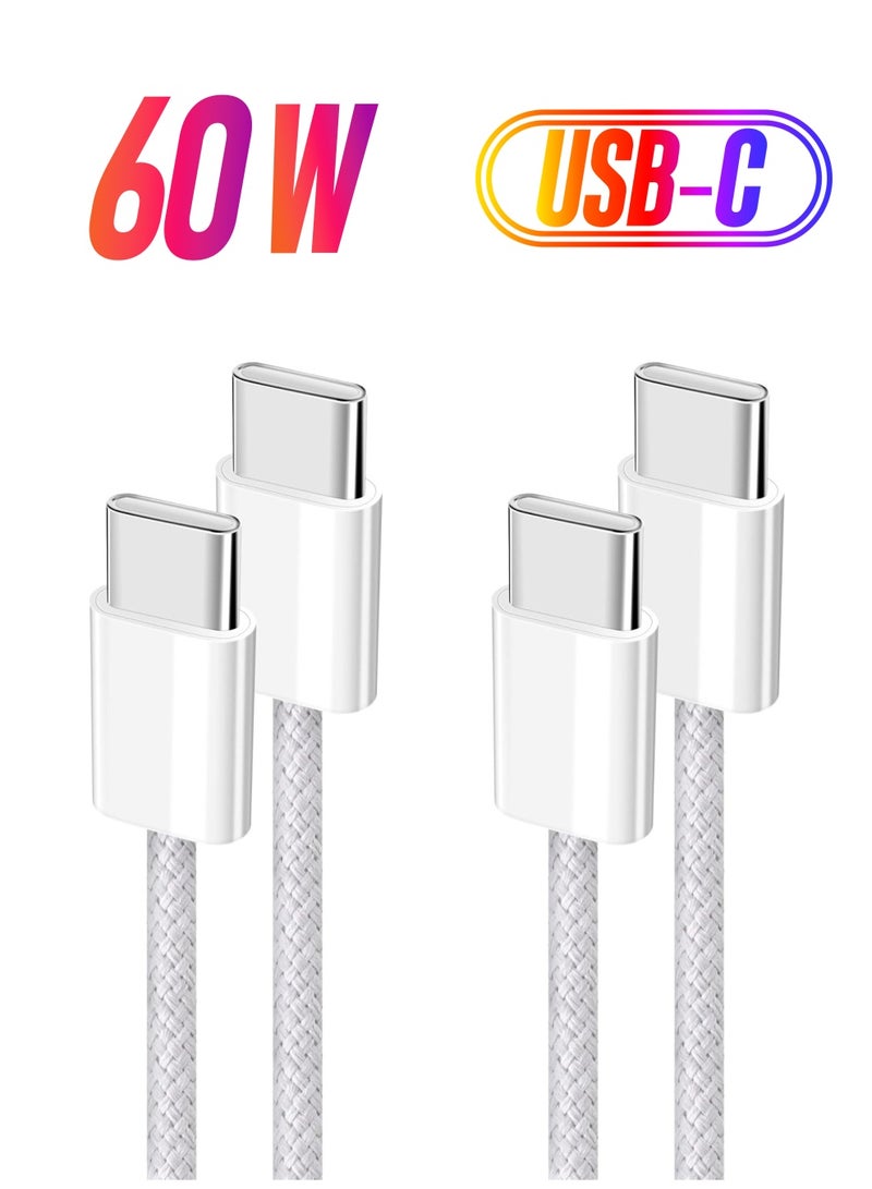 ثسؤشسث كابل بيانات USB-C إلى USB-C، حزمة من 2 قطعة، طول 1 متر، كابل مضفر 60 واط، كابل شحن سريع، كابل تزويد طاقة PD. متوافق مع iPhone 15/15 Pro/15 Plus/15 Pro Max/iPhone 16/16 Plus/16 Pro/16 Pro Max/iPhone 17/17 Pro/17 Air/17 Pro Max/iPad Mini/Pro/MacBook Pro. رمادي | أبيض - Image 1