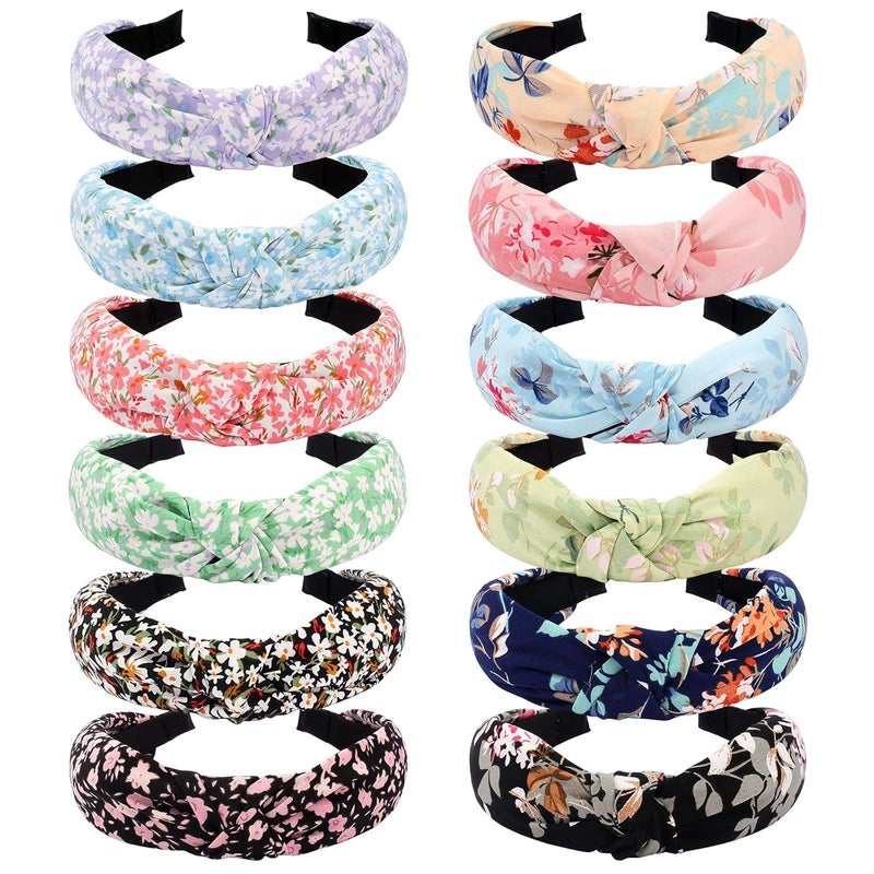 VELSCRUN Hairband 12 Pcs Knotted Headbands for Women Floral  Bohemian Patterns Elastic Soft Wide Fashion Headbands Hair Accessories for Women  Girls Gifts