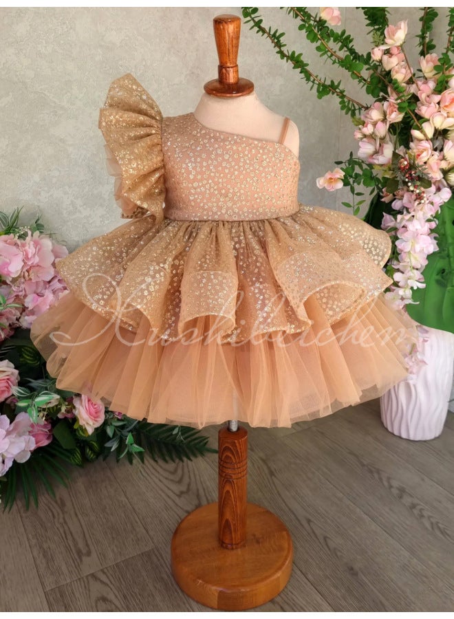 Children's Dress Sequined Fluffy Mesh Cake Princess Dress Baby Girl's One-year-old Dress Christmas Performance