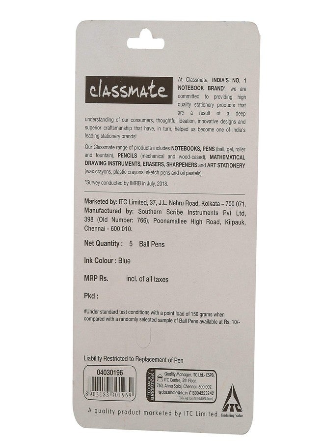 Classmate Octane Colour Fest Ball Pen - Blue, Pack of 5 - Image 2