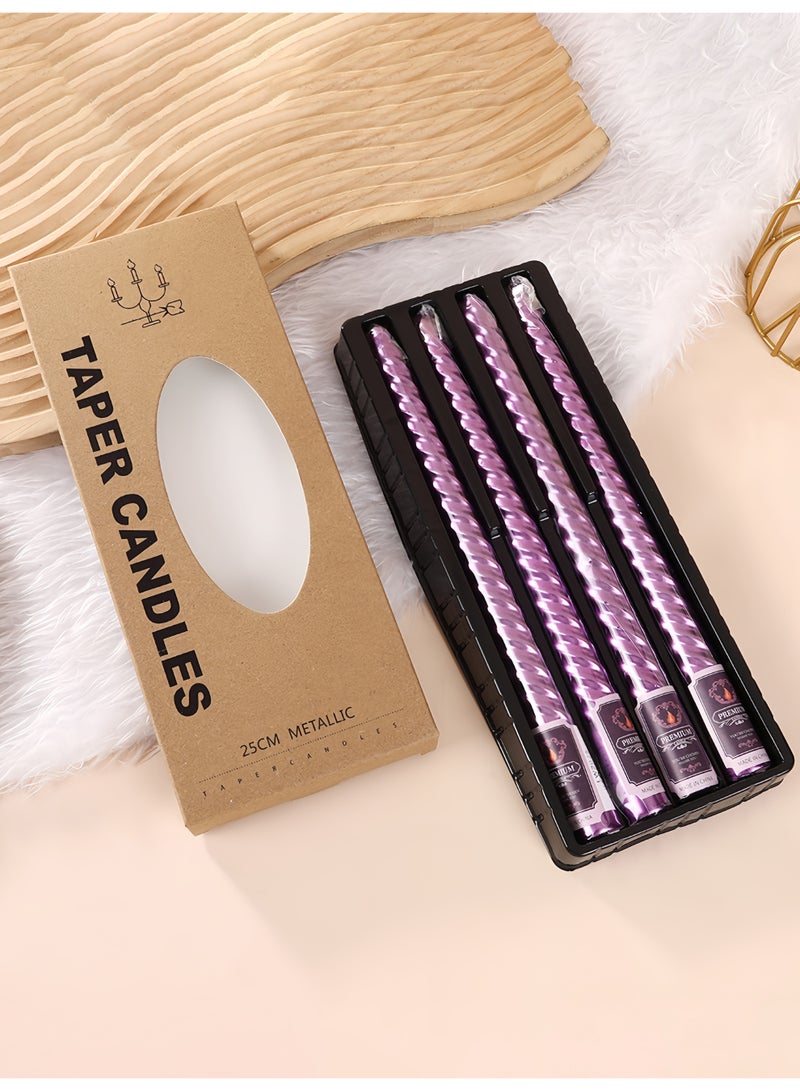 4 قطع من الشموع الملتوية المعدنية المدببة ذات الطراز الأوروبي، معبأة في صندوق أرجواني، مناسبة للمنزل، وحفلات الزفاف الرومانسية، وديكورات أعياد الميلاد - Image 1