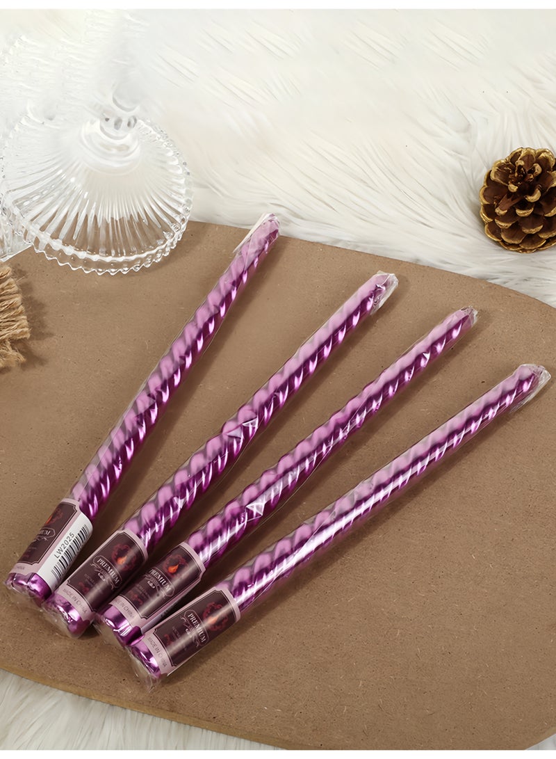 4 قطع من الشموع الملتوية المعدنية المدببة ذات الطراز الأوروبي، معبأة في صندوق أرجواني، مناسبة للمنزل، وحفلات الزفاف الرومانسية، وديكورات أعياد الميلاد - Image 2