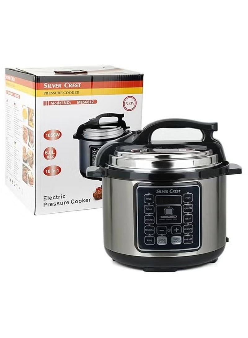 SILVER CREST SILVER CREST 10 In 1 Electric Pressure Cooker Instant Programmable Smart Pot 1050 Watts Rice Cooker, 6 Liters, 10 Smart Programs Black MES6817  - Image 5