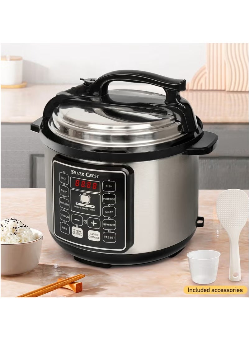 SILVER CREST SILVER CREST 10 In 1 Electric Pressure Cooker Instant Programmable Smart Pot 1050 Watts Rice Cooker, 6 Liters, 10 Smart Programs Black MES6817  - Image 3