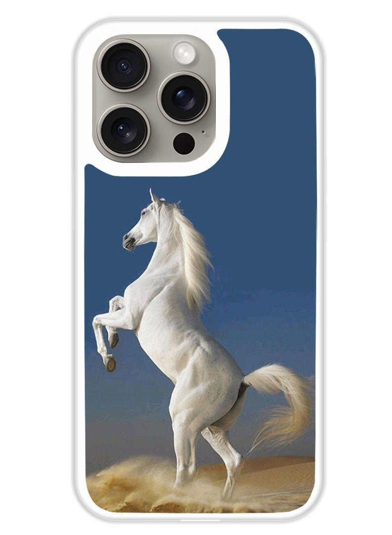 Theodor Protective Case Cover For APPLE IPHONE 15 Pro Max White horse (White Bumper) - Image 1