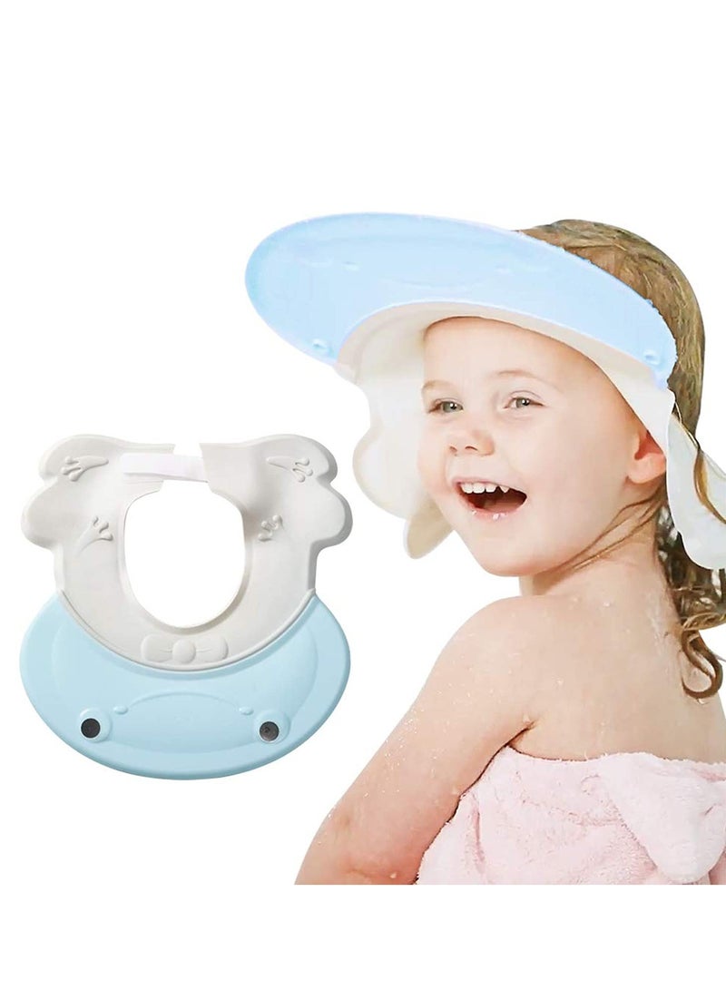 SOLARAE Baby Shower Cap Baby Shower Cap Visor with Ear Protection for Bathing Washing Hair, Soft Hat Adjustable Waterproof Shampoo Shower Cap for Toddler, Kids, Girls, Boys, Children (Frog Blue) - Image 1