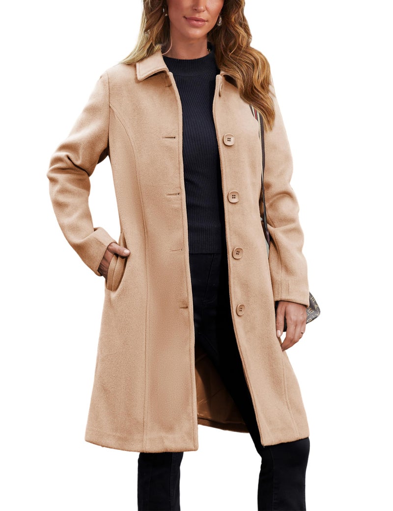 Springrain Womens Pea Coat Elegant Overcoat Single Breasted Winter Coat Dress Coat with PocketsCamelXL