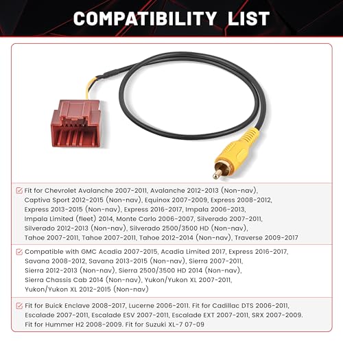 RED WOLF سلك توصيل كاميرا الرجوع العكسي مع قابس RCA لسيارات GM GMC Yukon Chevy Suburban من 2006-2015 لتثبيت كاميرا الرجوع العكسي الأصلية مع راديو ستيريو بعد السوق RWGM1488 موصل سلكي - Image 4