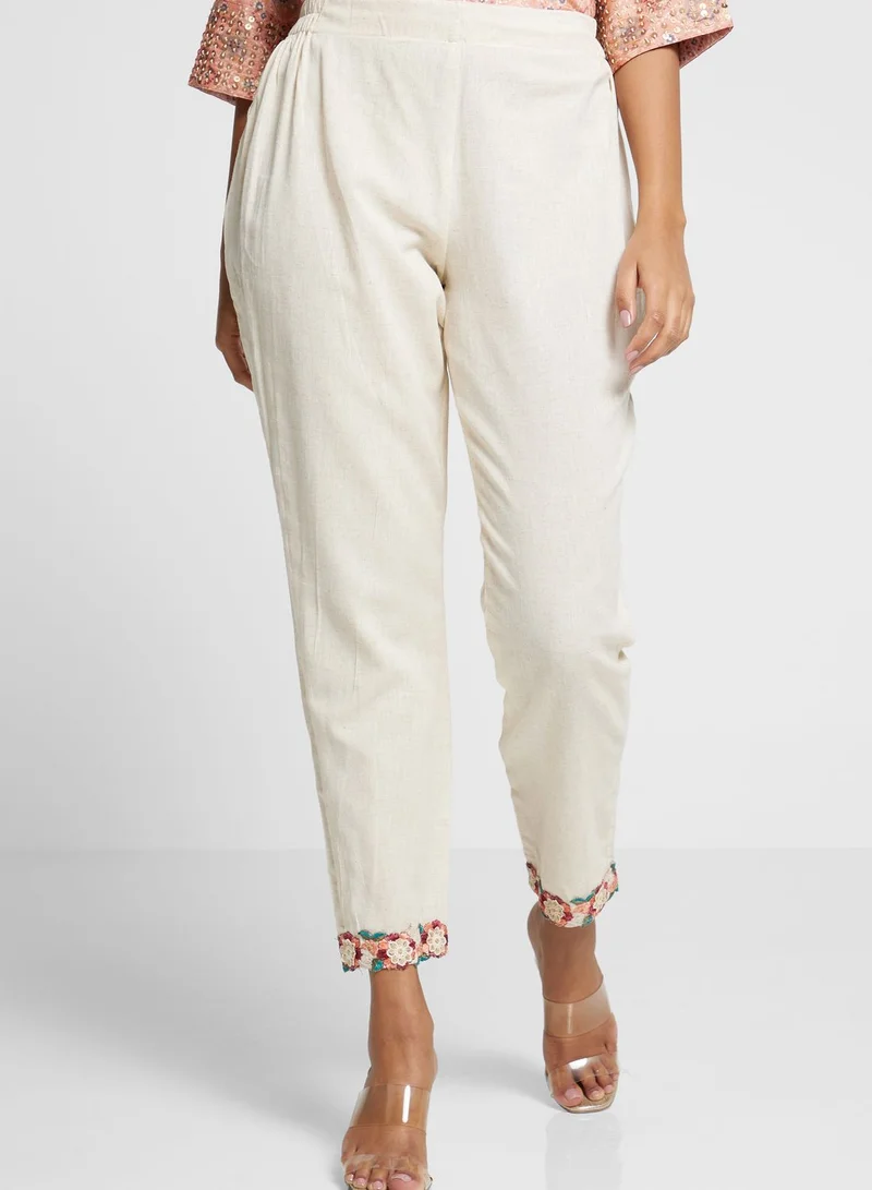 kolaba Embroidered Hem High Waist Pants