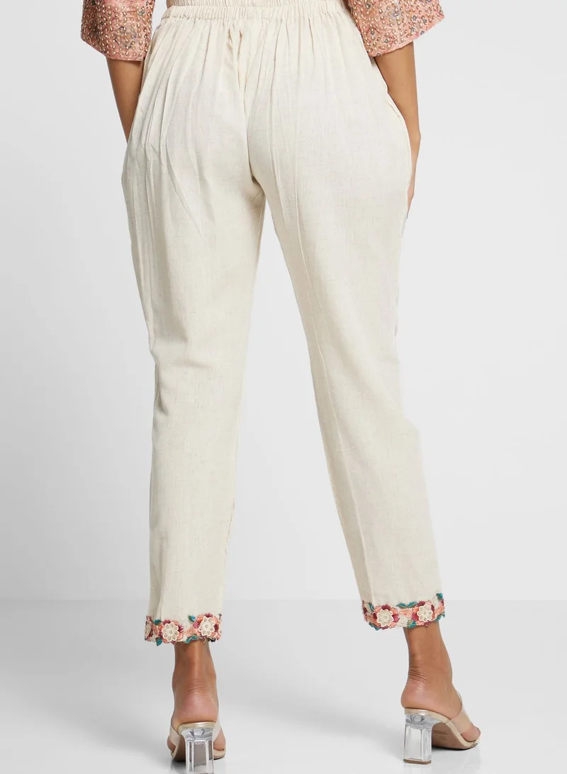 kolaba Embroidered Hem High Waist Pants