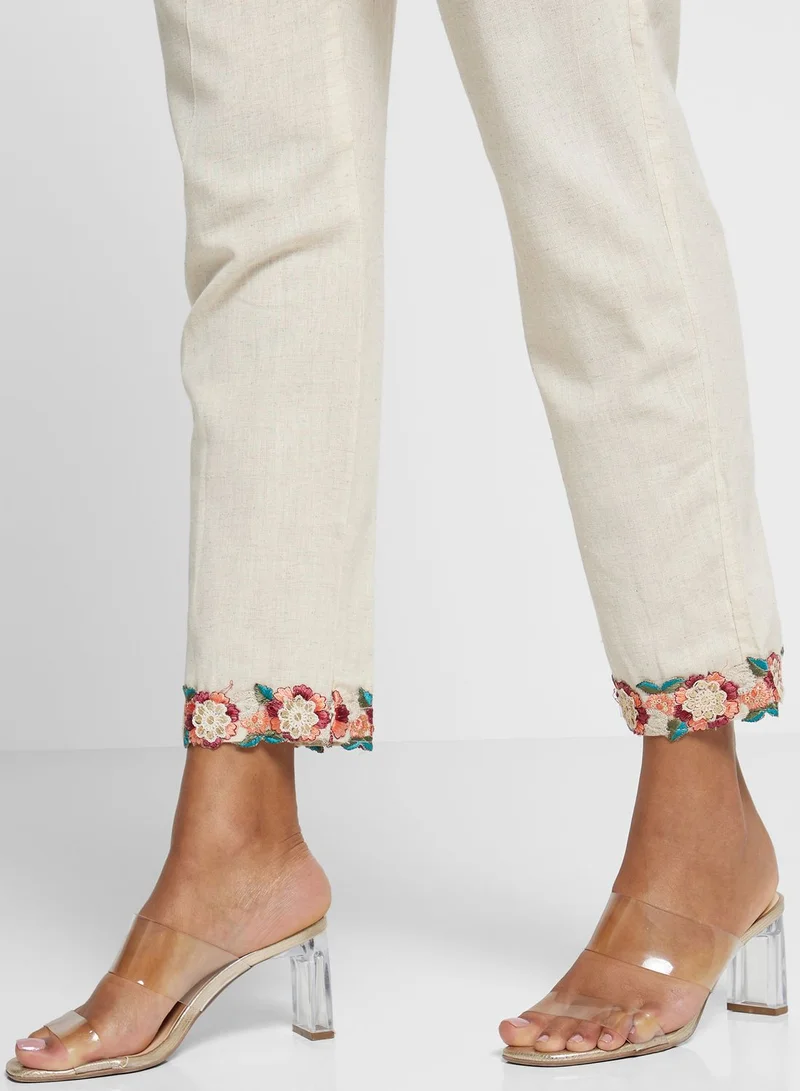 kolaba Embroidered Hem High Waist Pants